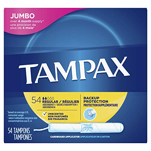 Tampax Cardboard Applicator Tampons, Regular Absorbency, 54 Count - Pack of 2 (108 Total Count)