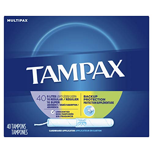 Tampax Cardboard Applicator Tampons, Light/Regular/Super Absorbency Multipack, Unscented, 40 count - Pack of 3 (120 Total Count)