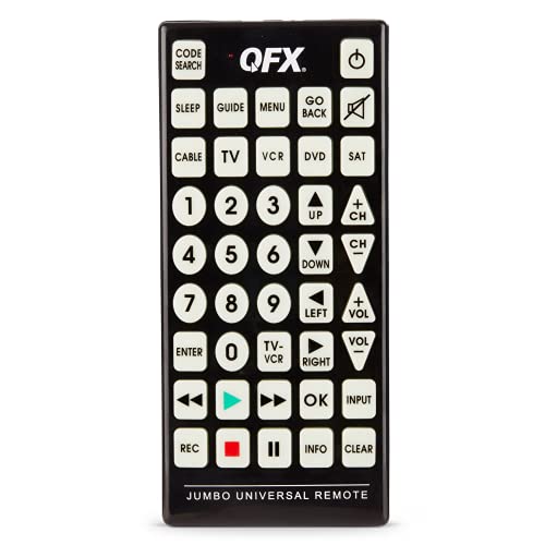 QFX REM-115 8 in 1 Large Universal Remote Control for RCA, Sony, Philips, Samsung, GE, Zenith, Panasonic, Sharp, Toshiba, Daewoo, Hitachi, Sanyo, LG, JVC, Mitsubishi, Emerson, Magnavox