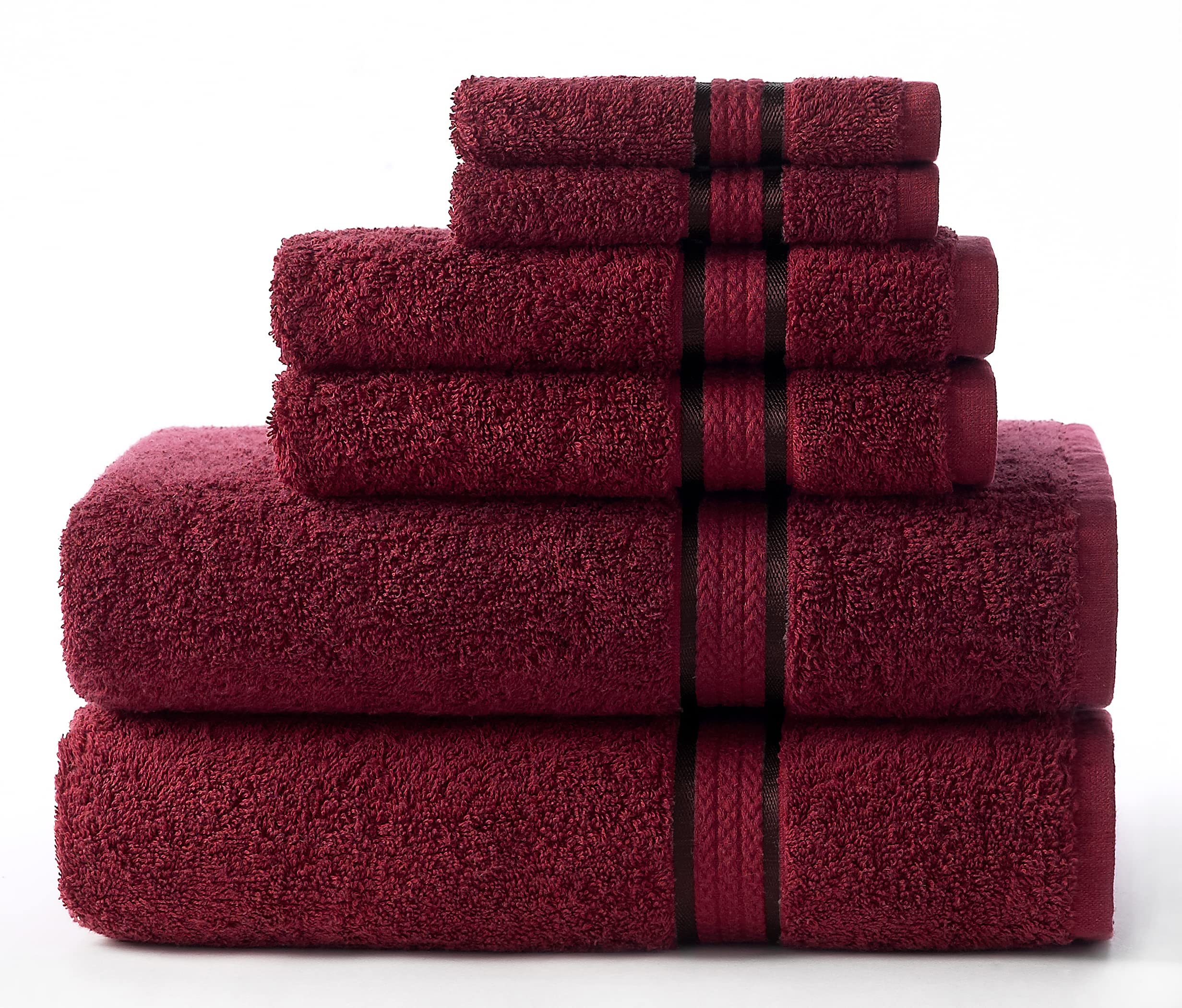 Book Cover COTTON CRAFT Ultra Soft 6 Piece Towel Set - 2 Oversized Large Bath Towels,2 Hand Towels,2 Washcloths - Absorbent Quick Dry Everyday Luxury Hotel Bathroom Spa Gym Shower Pool - 100% Cotton - Burgundy 6 Piece Towel Set Burgundy
