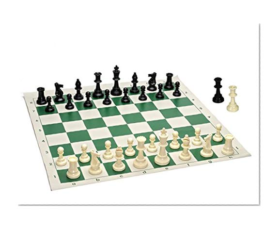 Best Value Tournament Chess Set - 90% Plastic Filled Chess Pieces and Green Roll-up Vinyl Chess Board