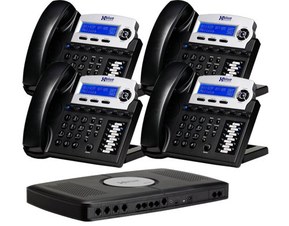 X16, Small Office Phone System with 4 Charcoal X16 Telephones - Auto Attendant, Voicemail, Caller ID, Paging & Intercom