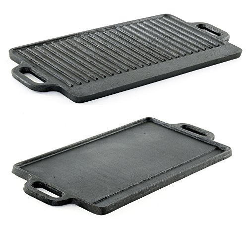 Book Cover ProSource Professional Heavy Duty Reversible Double Burner Cast Iron Grill Griddle, Black