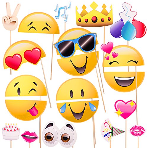 Book Cover Windy City Novelties Inc Emoji-Icon Smiley Face Photo Booth Prop Party Kit - 20 Pack