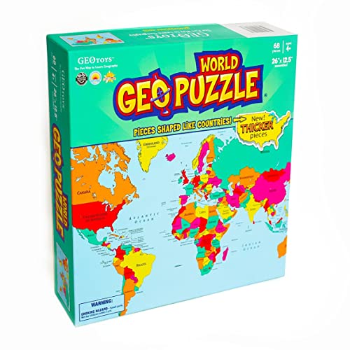 GeoToys — GeoPuzzle World — Educational Kid Toys for Boys and Girls, 68 Piece Geography Jigsaw Puzzle, Jumbo Size Kids Puzzle — Ages 4 and up