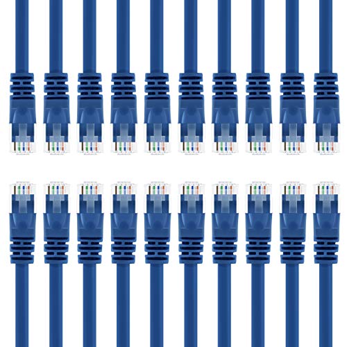 GearIT 20-Pack, Cat5e Ethernet Patch Cable 3 Feet - Snagless RJ45 Computer LAN Network Cord, Blue