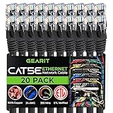 GEARIT 20-Pack, Cat5e Ethernet Patch Cable 5 Feet - Snagless RJ45 Computer LAN Network Cord, Black