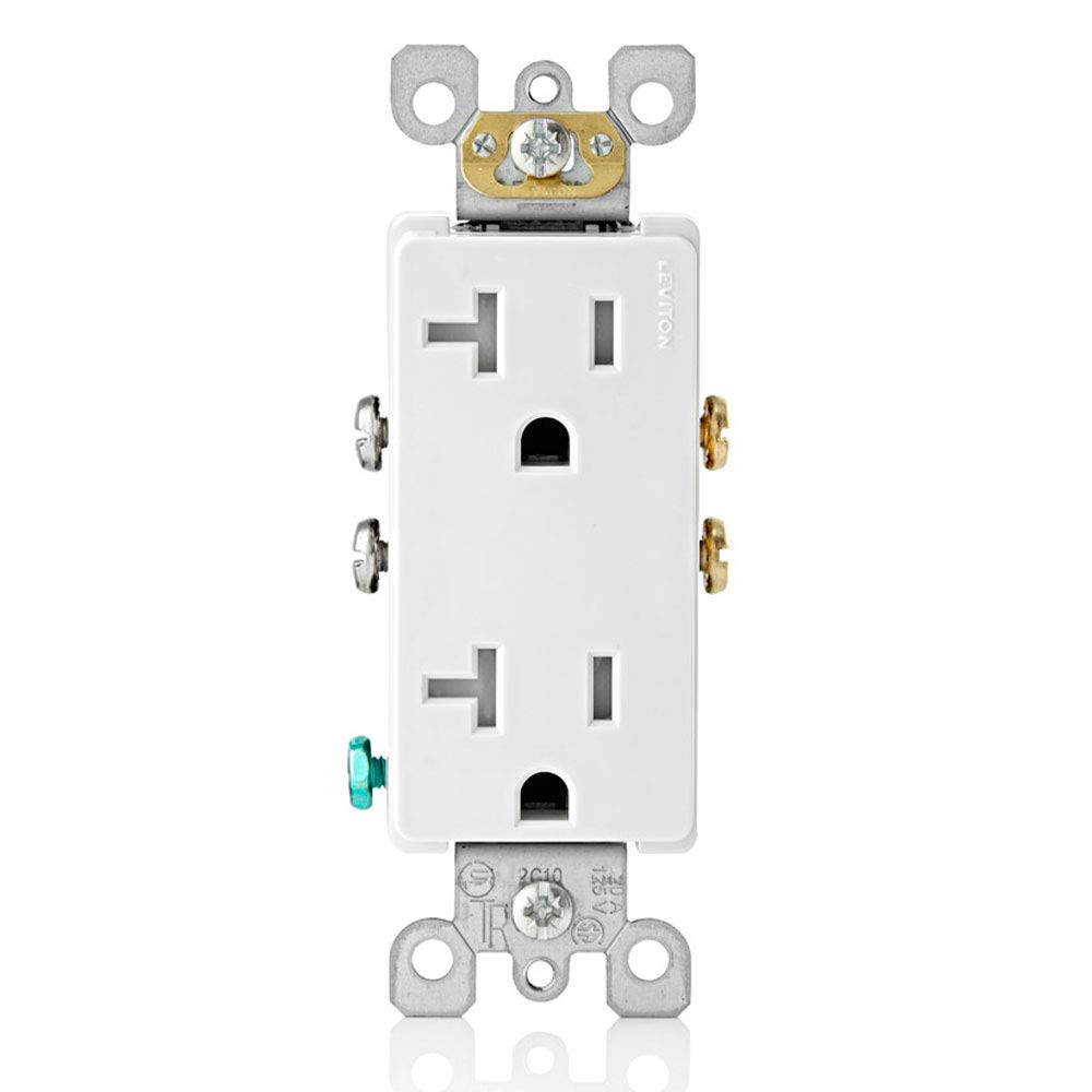 Leviton T5825-W 20 Amp, Tamper-Resistant, Decora Duplex Receptacle, Residential Grade, White White Receptacle