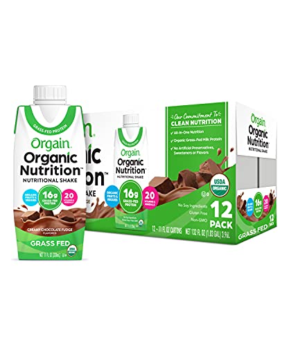 Orgain Organic Nutritional Shake, Creamy Chocolate Fudge - Meal Replacement, 16g Protein, 20 Vitamins & Minerals, Gluten & Soy Free, Kosher, Non-GMO, Packaging May Vary, 11 Fl Oz (Pack of 12)