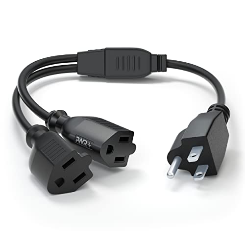 2Ft Power Cord Extension and Splitter, NEMA 5-15P to NEMA 5-15R x 2, 18 AWG, 13A, 125V