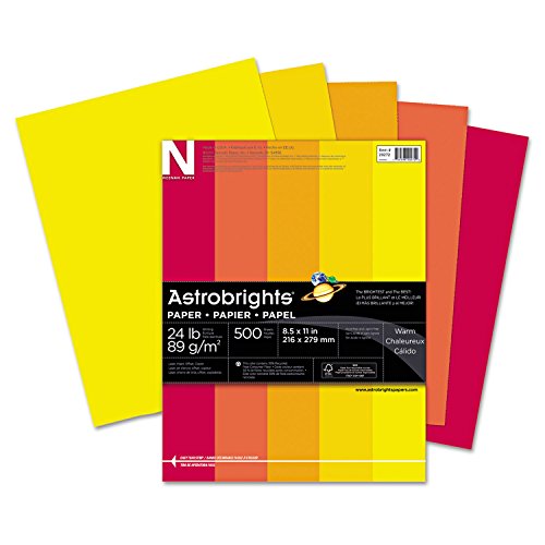 Astrobrights Color Paper, 8.5" x 11", 24 lb/89 gsm, "Warm" 5-Color Assortment, 500 Sheets (20272)