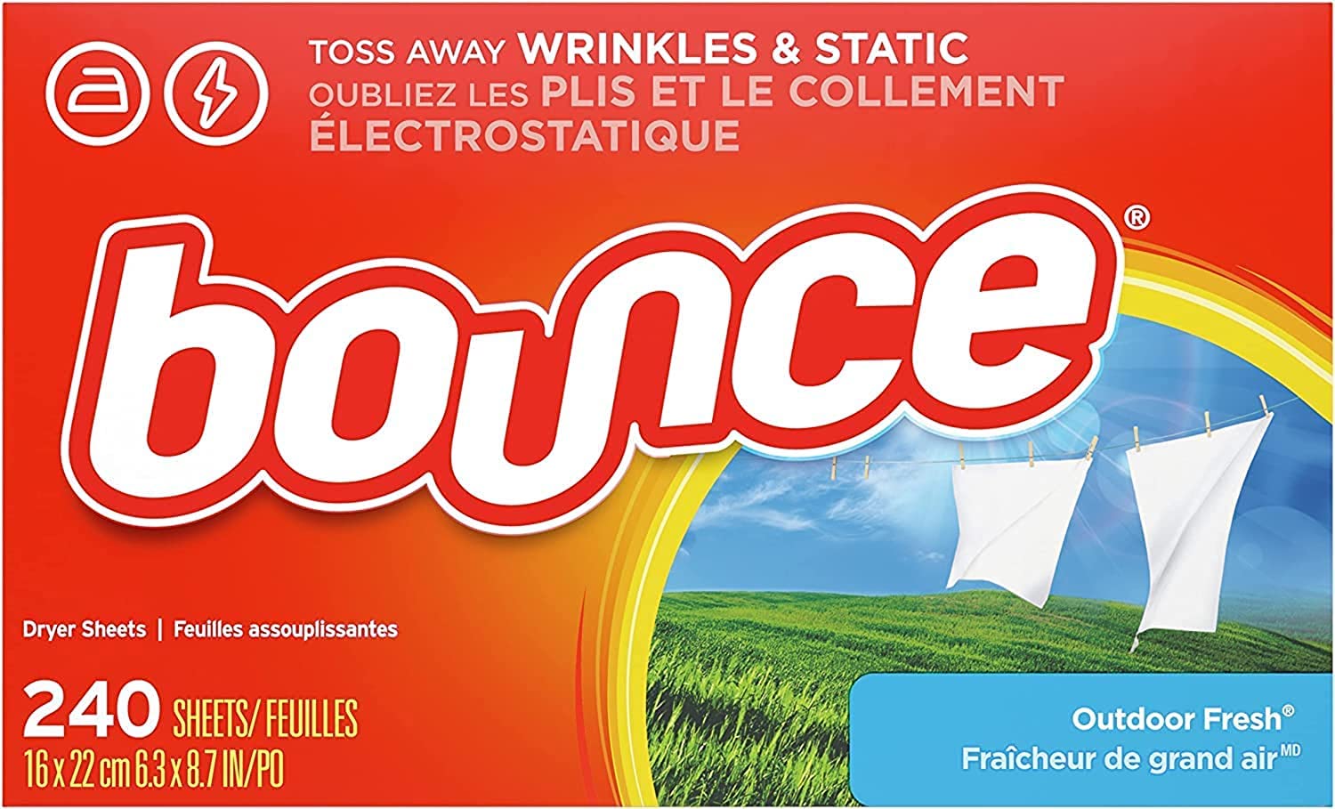 Bounce Dryer Sheets Laundry Fabric Softener, Outdoor Fresh, 240 Count Dryer Sheets, 240 count
