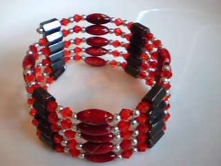 Red bead and magnetic hematite bracelet / necklace