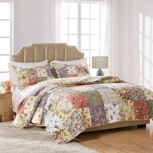 Book Cover Greenland Home Blooming Prairie Cotton Patchwork Quilt Set, 2-Piece Twin/Twin XL