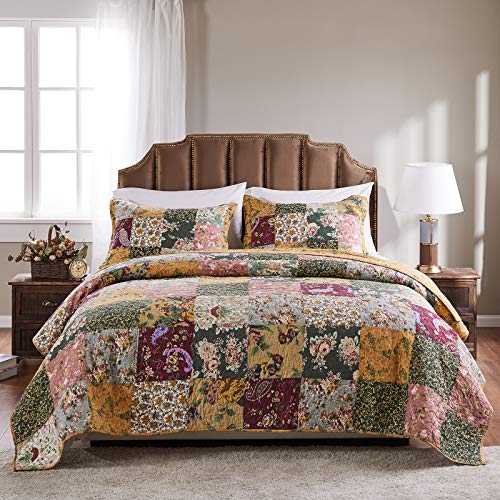 Book Cover Greenland Home Antique Chic 100% Cotton Authentic Patchwork Quilt Set, Twin/Twin XL, Multicolor