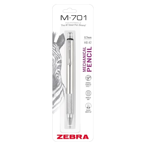 Zebra M-701 Stainless Steel Mechanical Pencil, 0.7mm Point Size, Standard HB Lead, 1-Count