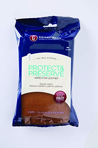 Guardsman 470600 Protect & Preserve Wipes Repels Stains, Retains Color and Softness, for Leather Furniture & Car Interiors, Protect and Preserve 20 Count