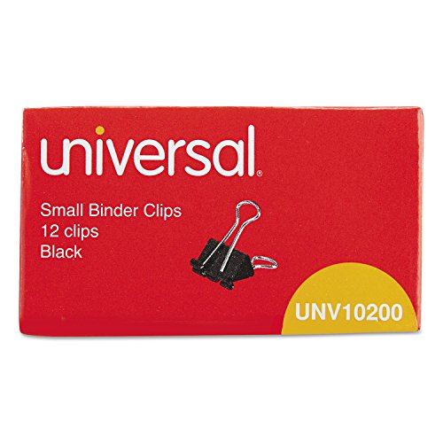 UniversalÂ® Small Binder Clips, Steel Wire, 3/8" Capacity, 3/4" Wide, BLK/Silver, Dz