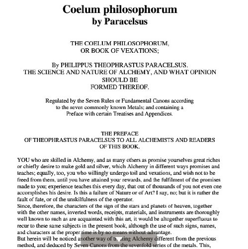 Coelum Philosophorum or Book of Vexations