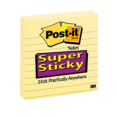Post-it Super Sticky Notes, 2x Sticking Power, 4 x 4-Inches, Canary Yellow, Lined, 3-Pads/Pack