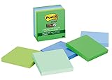 Post-it Recycled Super Sticky Notes, 2x Sticking Power, 3 in x 3 in, Bora Bora Collection, 6 Pads/Pack (654-SST)