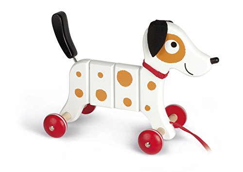 Book Cover Janod Crazy Rocky Dog Pull Along Early Learning and Motor Skills Toy Made of Cherry Wood for Ages 12 Months+