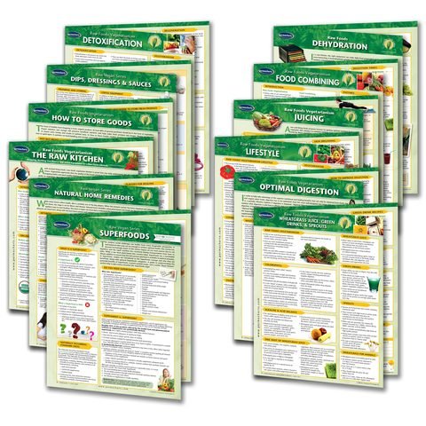Vegan / Vegetarian, Raw & Living Food Reference Card Bundle: Eight 4 Page Bi-Fold Laminated Reference Cards - Learn Tips, Tricks & Recipes For Better Health (Permacharts: Raw Foods Vegetarianism)