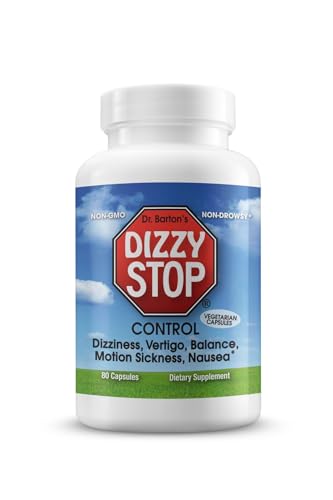 Dizzy Stop Dr. Barton’s All-Natural Vertigo Comfort, Inner Ear Balance Supplement, Non Drowsy Motion Sickness Pills for Seasickness, Travel Sickness & Dizziness, 80 Capsules