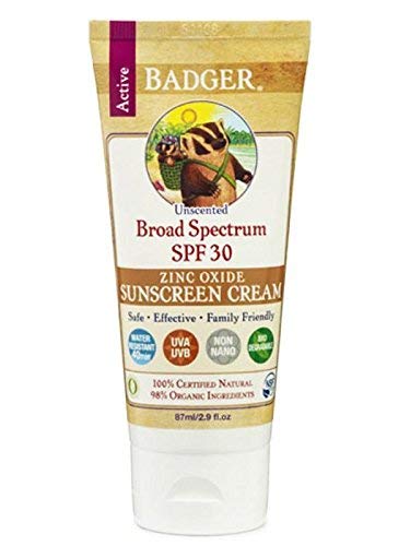Badger - SPF 30 Active Mineral Sunscreen Cream for Face and Body, Unscented - 2.9oz Tube