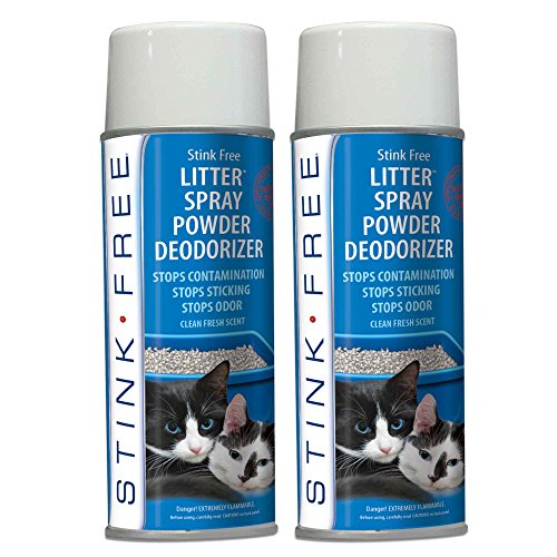 Stink Free Cat Litter Box Deodorizer Powder Spray & Odor Eliminator (2 Cans) - Non-Stick Kitty Litter Box Deodorizer, Eliminators, Absorber & Freshner