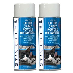 Stink Free Cat Litter Box Deodorizer Powder Spray & Odor Eliminator (2 Cans) - Non-Stick Kitty Litter Box Deodorizer, Eliminators, Absorber & Freshner