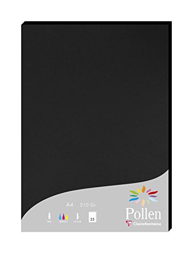 Clairefontaine Pollen Coloured Paper, A4, 210 g - Black, Pack of 25 Sheets