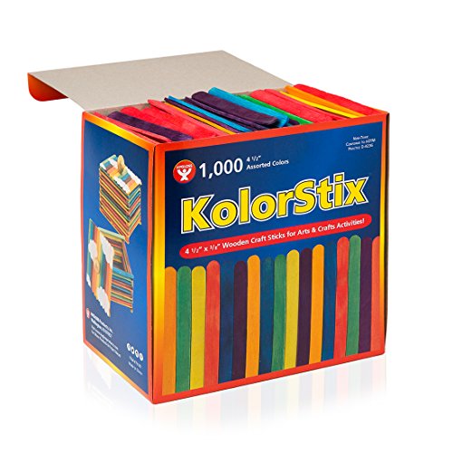 Hygloss Colored Craft Sticks – 4.5-Inch - 1,000 Count - Vibrant Wooden Multi-Colored Popsicle Sticks – Smooth and Splinter-Free Pop Sticks - for DIY Projects, Crafting, Games, Home and School Use