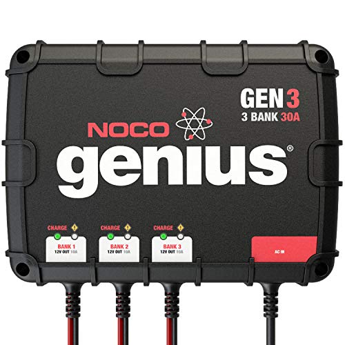 NOCO Genius GEN3, 3-Bank, 30-Amp (10-Amp Per Bank) Fully-Automatic Smart Marine Charger, 12V Onboard Battery Charger and Battery Maintainer