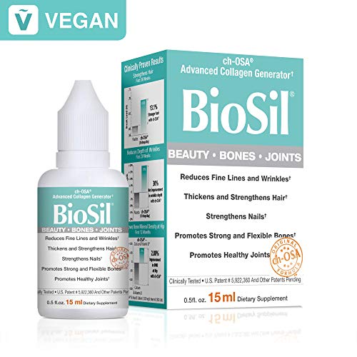 BioSil by Natural Factors, Beauty, Bones, Joints Liquid, Supports Healthy Hair, Skin and Nails, Vegan Collagen, Elastin and Keratin Generator, 0.5 fl oz (60 Servings)