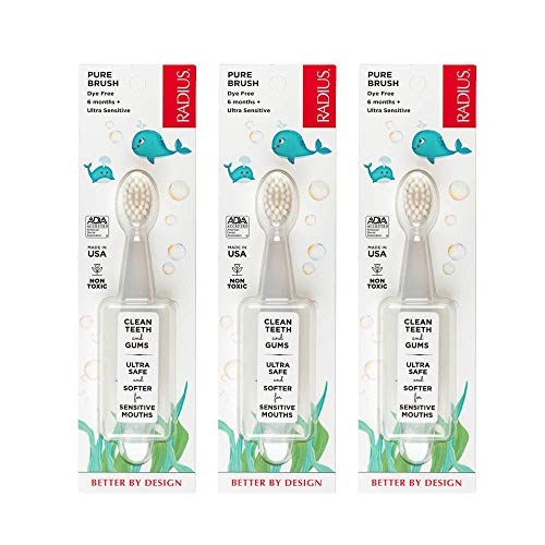 RADIUS Baby Toddler Pure Brush Toothbrush, Ultra Soft Brush - 3 Pack in Clear, BPA Free and ADA Accepted, Designed for Delicate Teeth and Gums, for Children 6 Months and Up