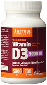 Jarrow Formulas Vitamin D3, Supports Calcium and Bone Metabolism, Immune Function, 5000IU, 100 Softgels (Pack of 2)