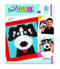 Colorbok 59337 Dog Learn To Sew Needlepoint Kit, 6-Inch by 6-Inch Red Frame