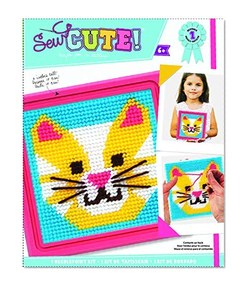 Colorbok 59338  Cat Learn To Sew Needlepoint Kit, 6-Inch by 6-Inch Pink Frame