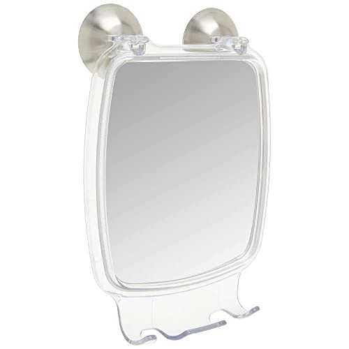 iDesign Forma Suction Shower Shaving Mirror with Razor Holder for Bathroom or Shower, Fog-Free Mirror with Strong Power Lock, Clear