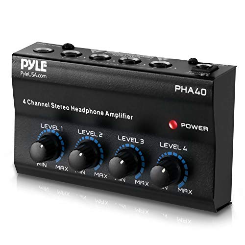 4-Channel Portable Stereo Headphone Amplifier - Professional Multi Channel Mini Earphone Splitter Amp w/ 4 ¼” Balanced TRS Headphones Output Jack and 1/4" TRS Audio Input For Sound Mixer - Pyle PHA40
