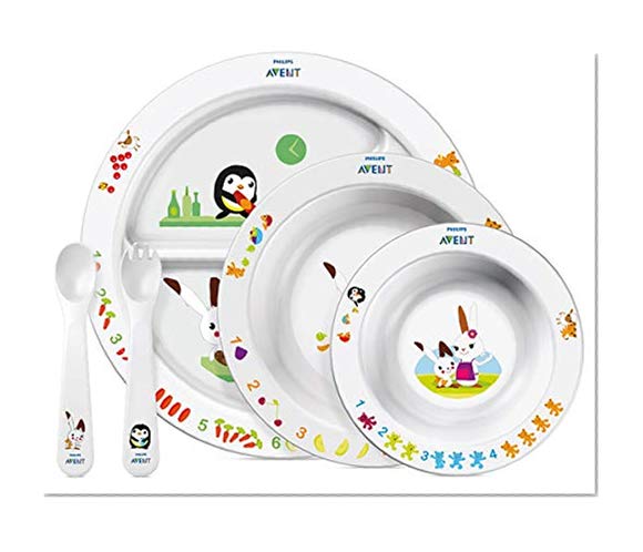 Philips Avent Set Repas Complet, Assiette, Grand et Petit Bol, Cuillère et Fouchette profondes - 6 Mois et +