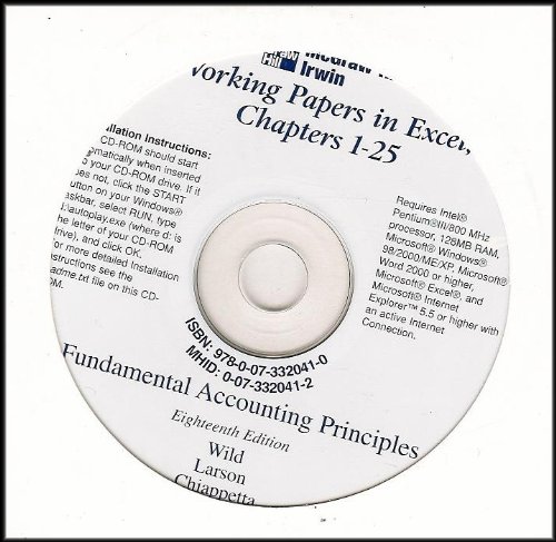 Excel Working Papers on CD-ROM: Chapters 1-25 [Fundamental Accounting Principles, 18th Ed.]
