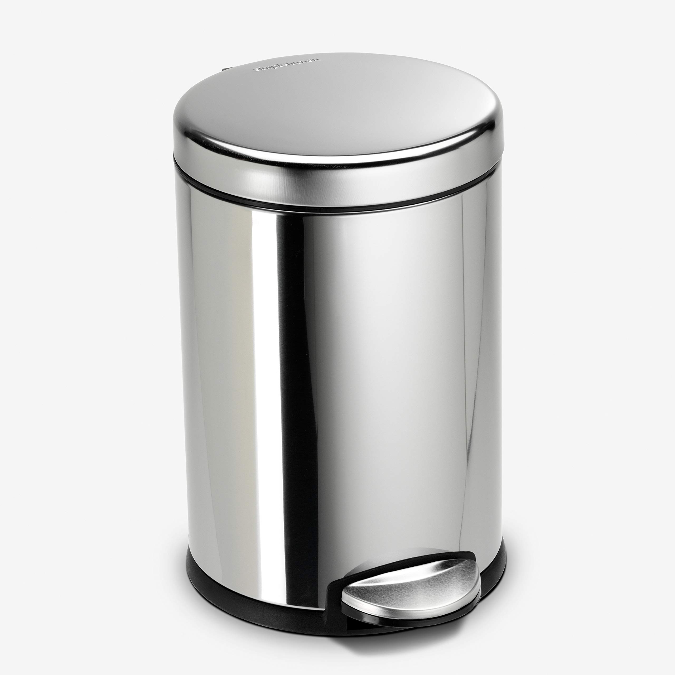 Book Cover simplehuman 4.5 Liter / 1.2 Gallon Round Bathroom Step Trash Can, Polished Stainless Steel