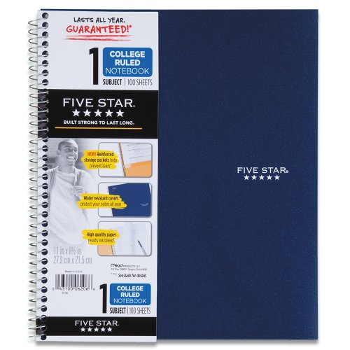 Five Star Spiral Notebook, 1-Subject, 100 College-Ruled Sheets, 11 x 8.5 Inch Sheet Size, Navy (72059)