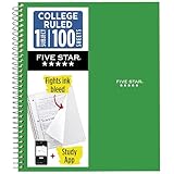 Five Star 1-Subject Spiral Notebook, 8.5" x 11" Paper Size, College Ruled, 200 Pages/100 Sheets, Neat Sheet Perforated Pages, Wirebound, Green Poly Cover, Pack of 1 (72055)
