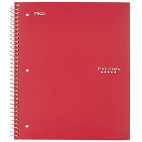 Five Star Spiral Notebook, 1 Subject, Wide Ruled Paper, 100 Sheets, 10-1/2" x 8", Red (72017)