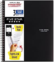 Five Star Spiral Notebook + Study App, 3-Subject, College Ruled Paper, Fights Ink Bleed, Water Resistant Cover, 8-1/2" x 11", 150 Sheets, Black (72069)