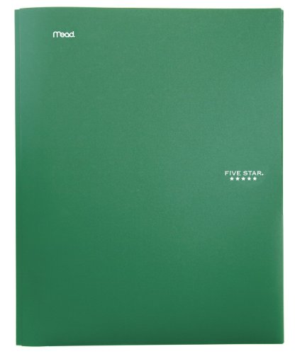Book Cover Five Star 2-Pocket Folder, Stay-Put Folder, Folders with Pockets, Green (72111)
