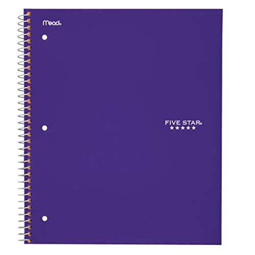 Five Star Spiral Notebook, 1 Subject, Wide Ruled Paper, 100 Sheets, 10-1/2 x 8 inches, Purple (72351)